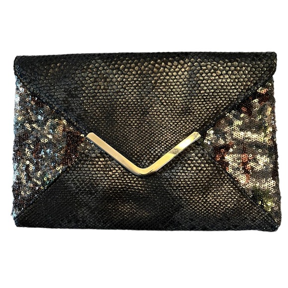 Evening Envelope Clutch Sequined Snakeskin Bag Black Multicolor Crossbody Chain - Picture 1 of 8